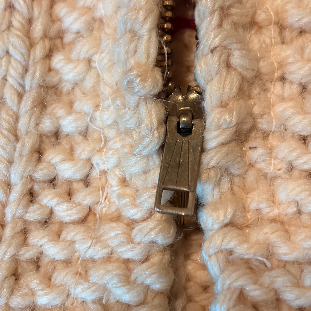 Vintage Cowichan Cardigan Sweater 50s 60s Music Notes Dancing Couple Cream Red L - Picture 8 of 13